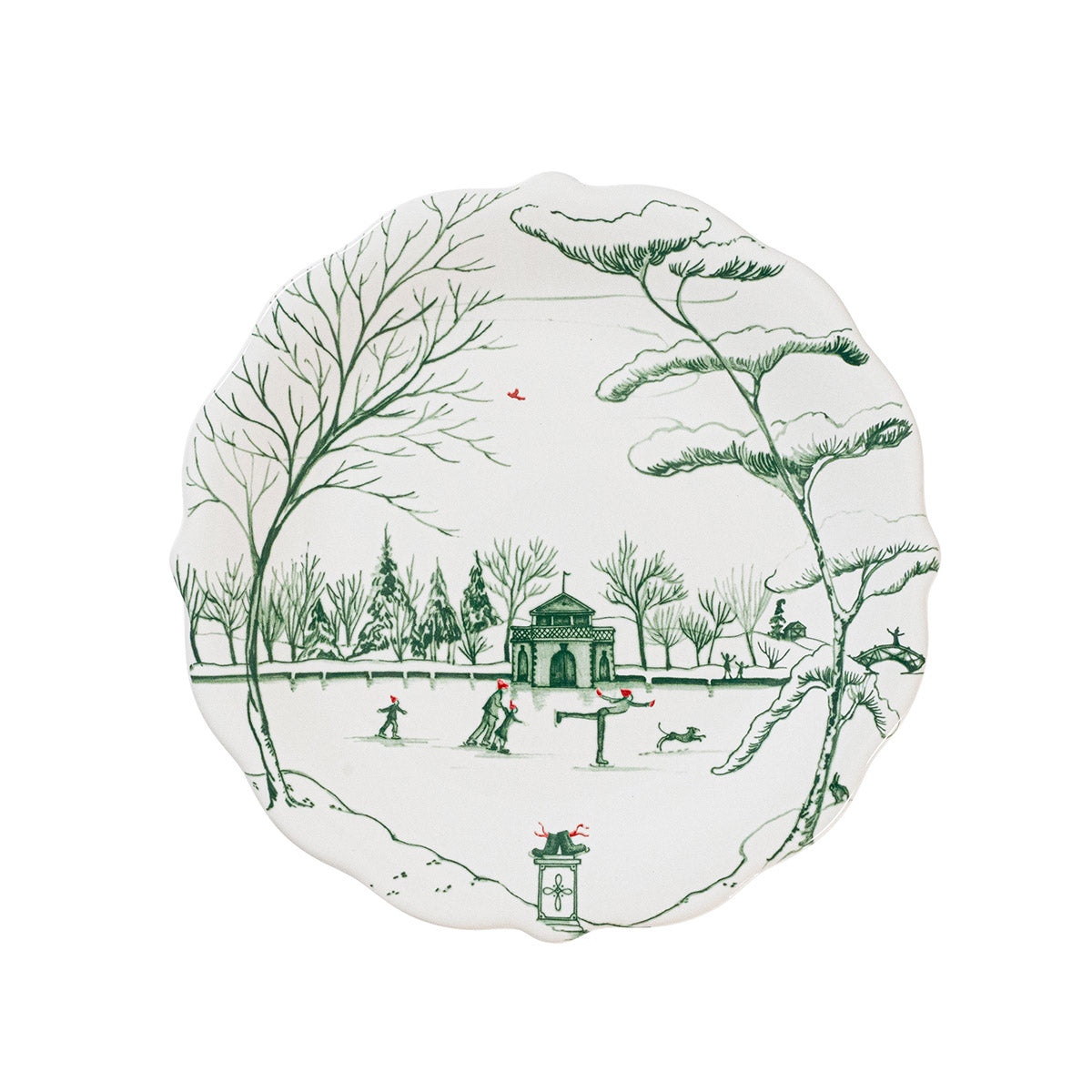 Evergreen Winter Frolic party plate with a pavilion and skaters