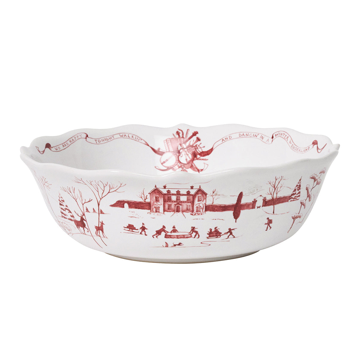 Ruby Winter Frolic serving bowl showing the main house and skaters