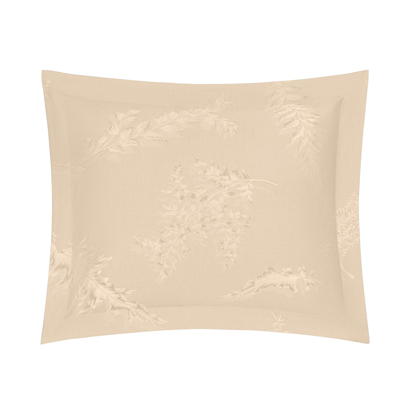 Home Treasures Fern sham in champagne with tone-on-tone embroidered fern motif.