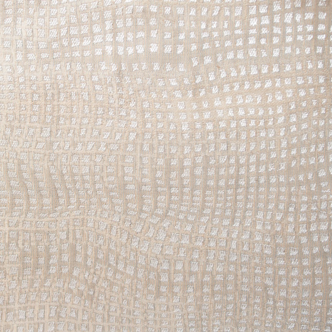 Close-up of Fiori duvet cover fabric showing ivory tonal grid-weave texture.