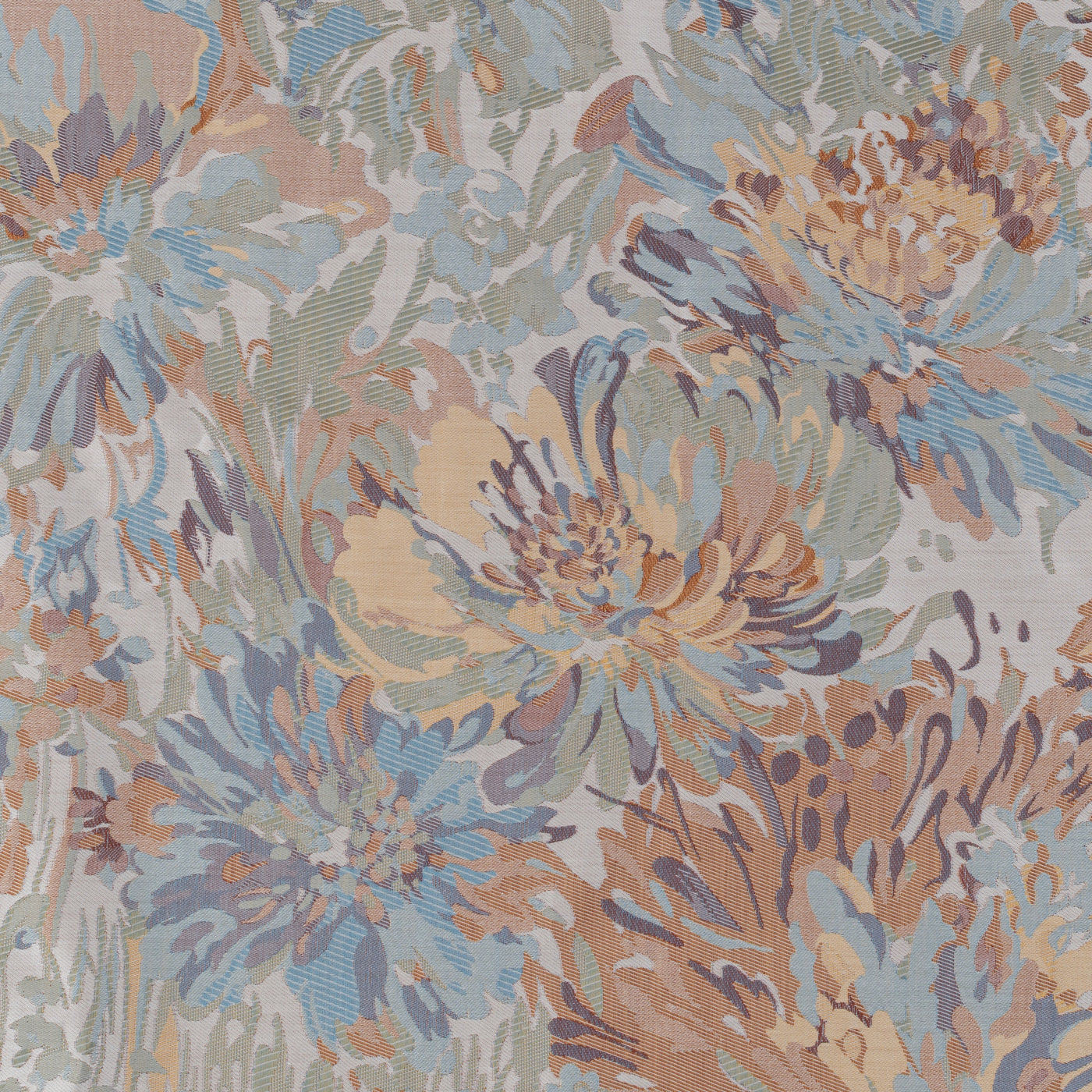 Close-up of Giverny sham fabric showing woven floral pattern in dusty blue, terracotta, and sage.