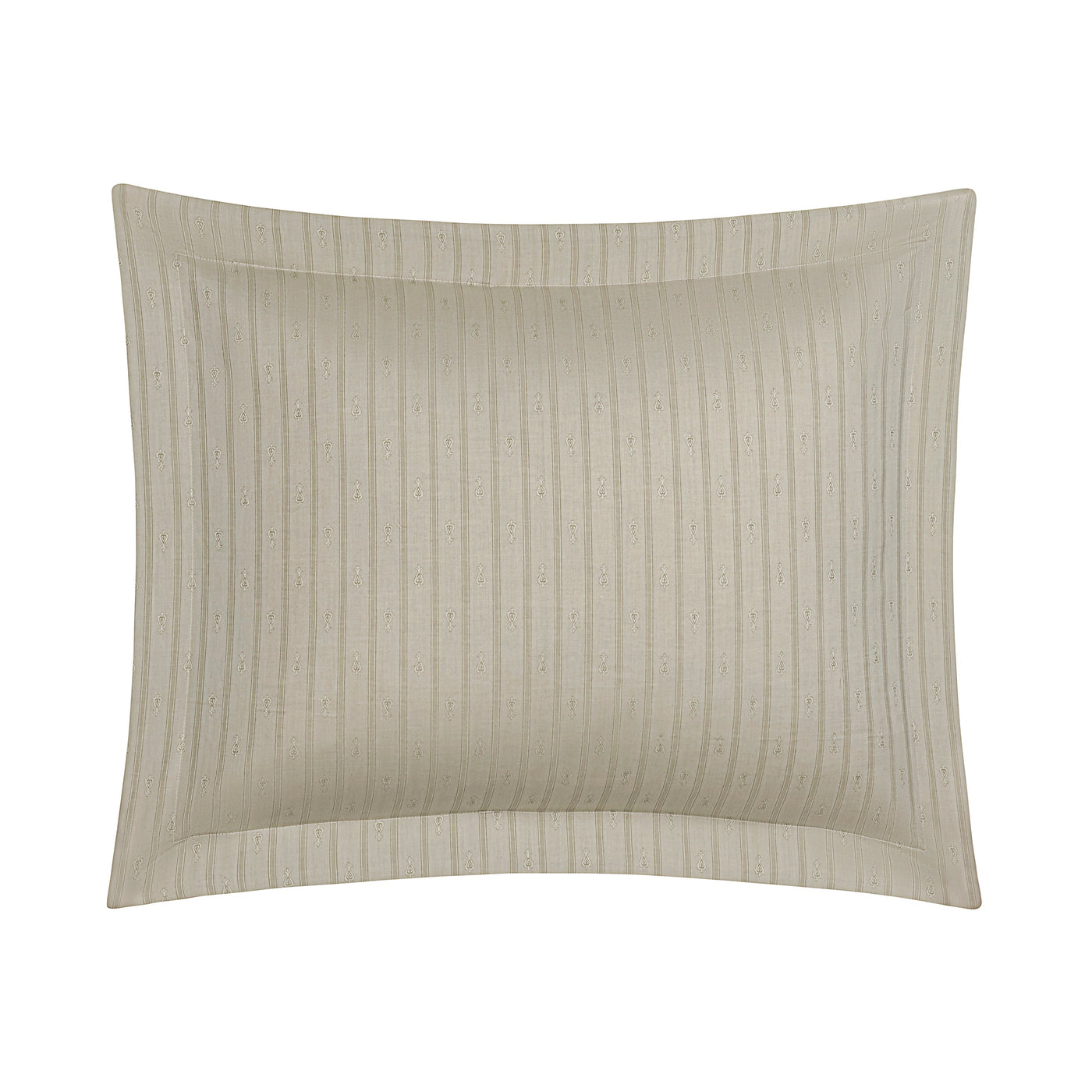 Home Treasures Glory Allover sham in sage with tonal stripe texture and boudoir border.