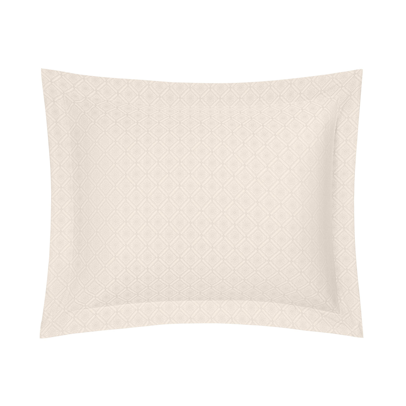 Close-up of Home Treasures Helena ivory woven diamond pattern on a pillow sham.