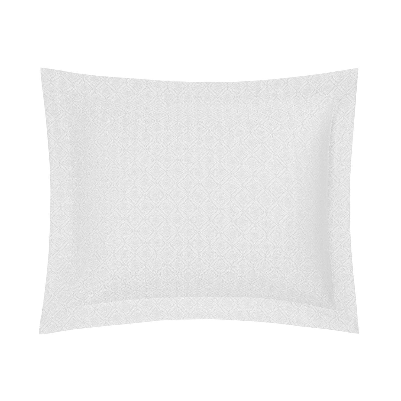 Close-up of Home Treasures Helena white diamond jacquard weave pattern on pillow sham.