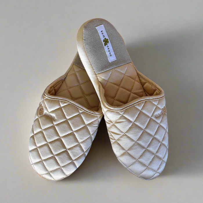 Photo of the Quilted Silk Slippers ensemble.