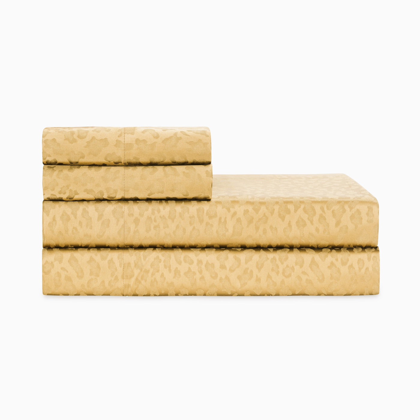 Home Treasures Jaguar champagne jacquard sheet set, folded and stacked.