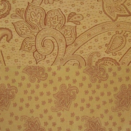 Close-up of Home Treasures Kashan duvet cover showing gold and bronze paisley jacquard weave.