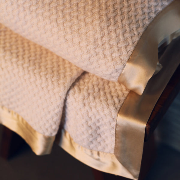 Photo of the Silk Cashmere Lattice Throw ensemble.