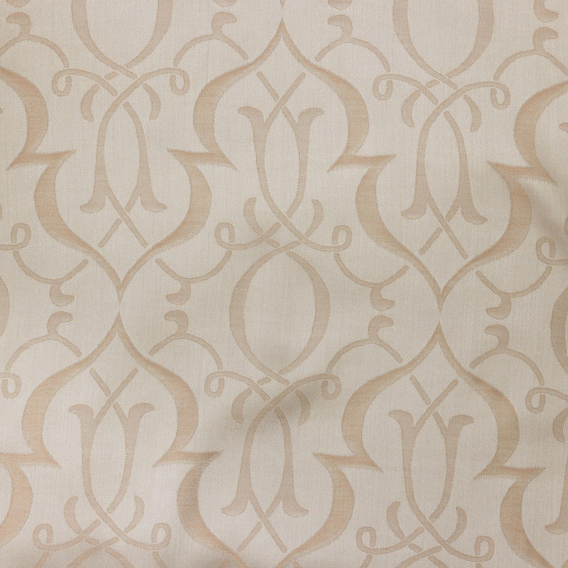 Close-up of Legna Agadir pillow fabric in champagne with tonal ogee damask weave.
