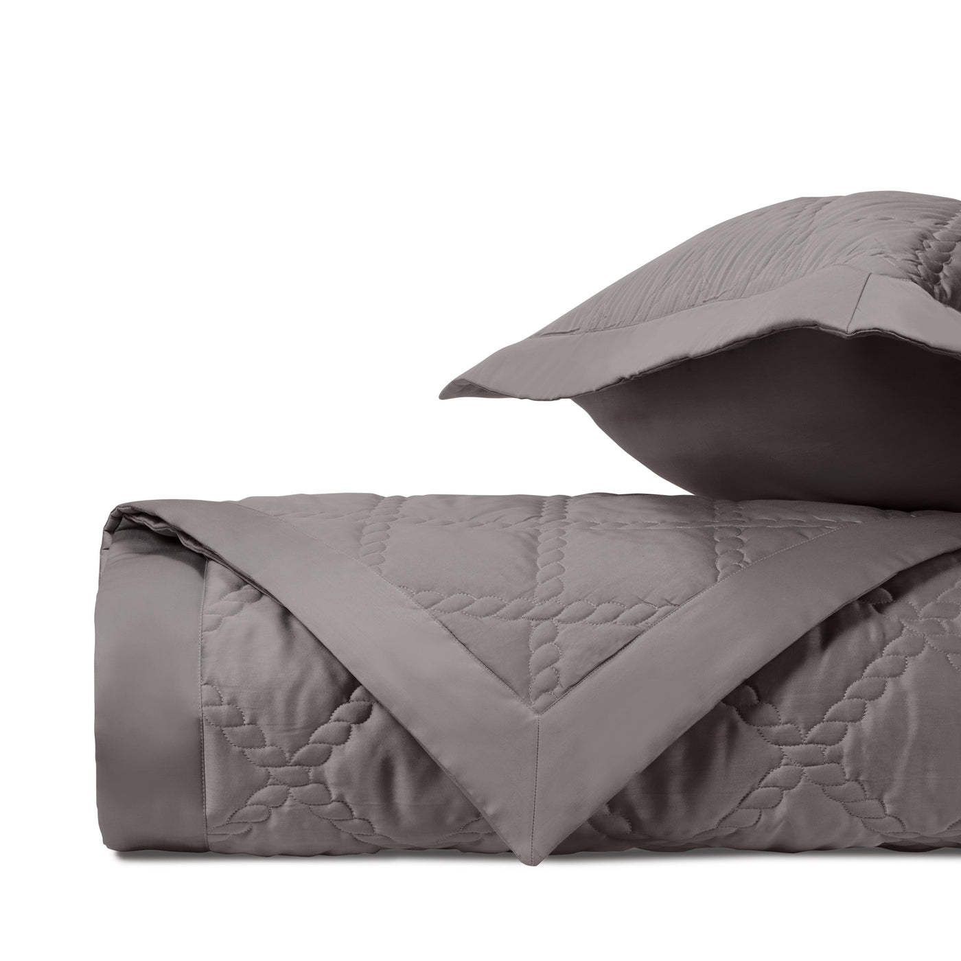 Close-up of Home Treasures Liberty quilted texture in slate gray sateen.