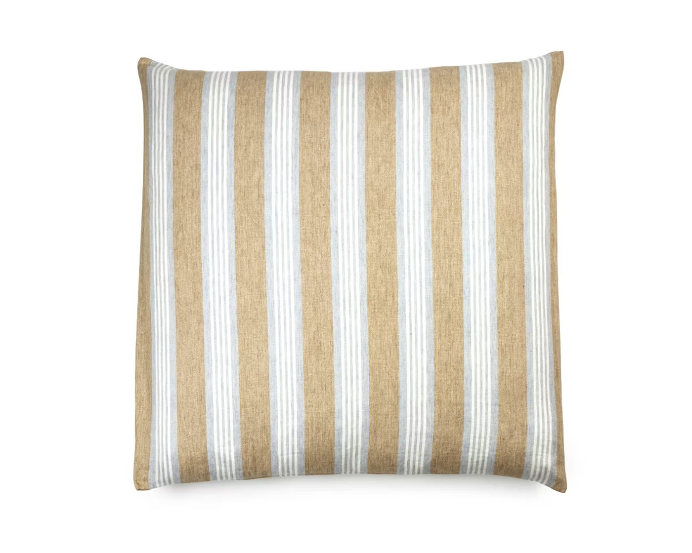 Libeco Maora euro pillow sham in camel and white vertical stripes.