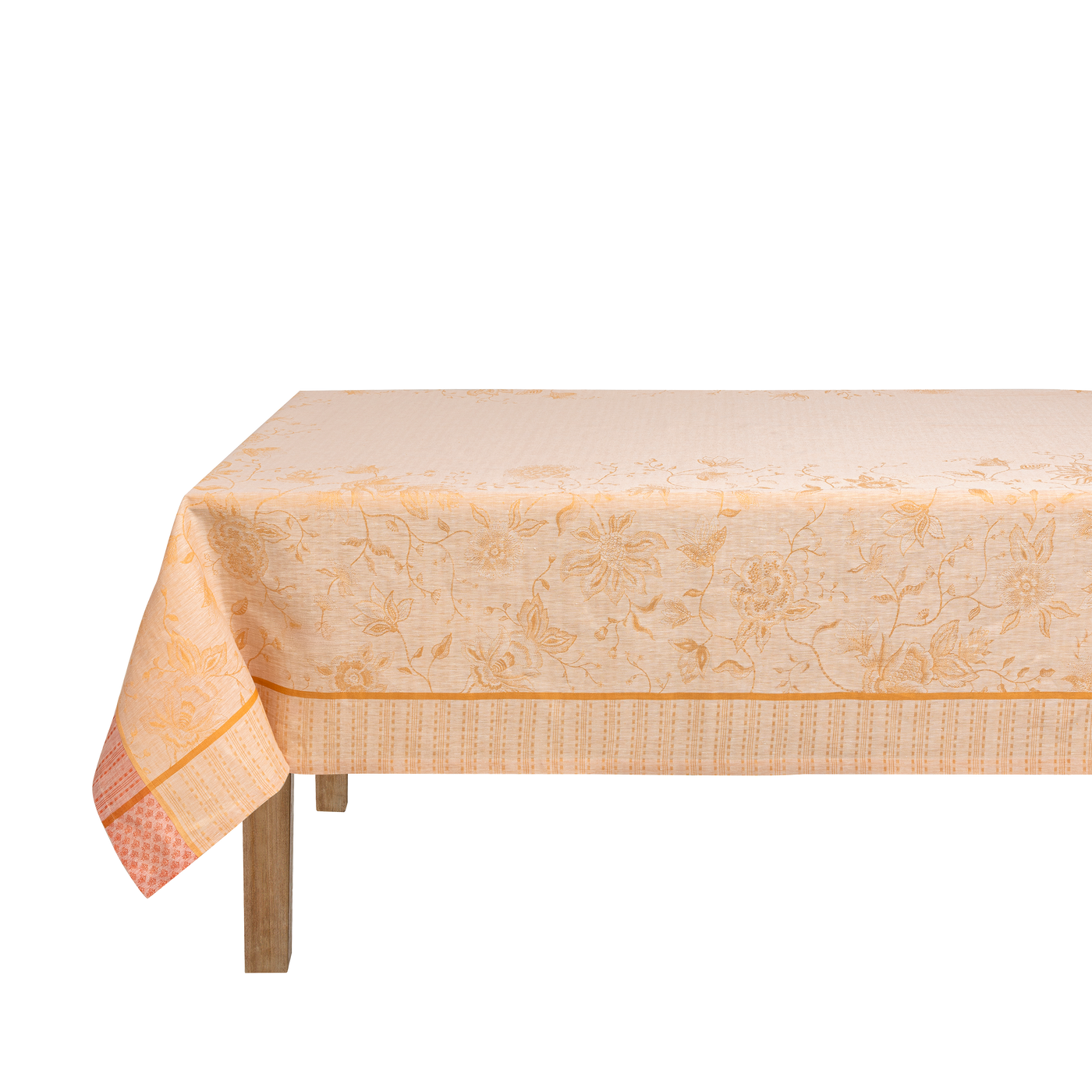 Le Jacquard Français Été Indien tablecloth in ivory with saffron floral jacquard pattern.