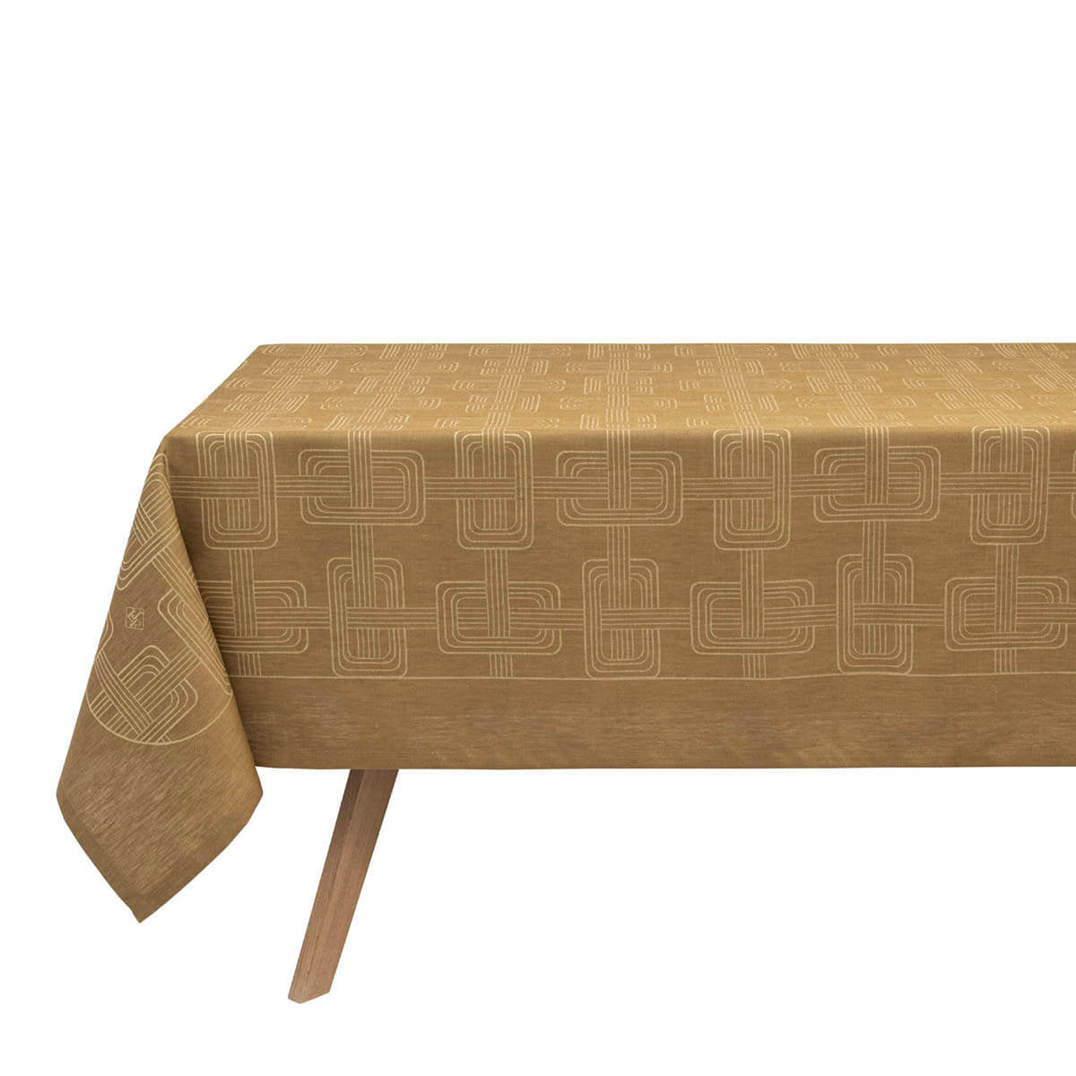 Le Jacquard Français Hôtel Particulier tablecloth in Brown with tonal geometric jacquard pattern.