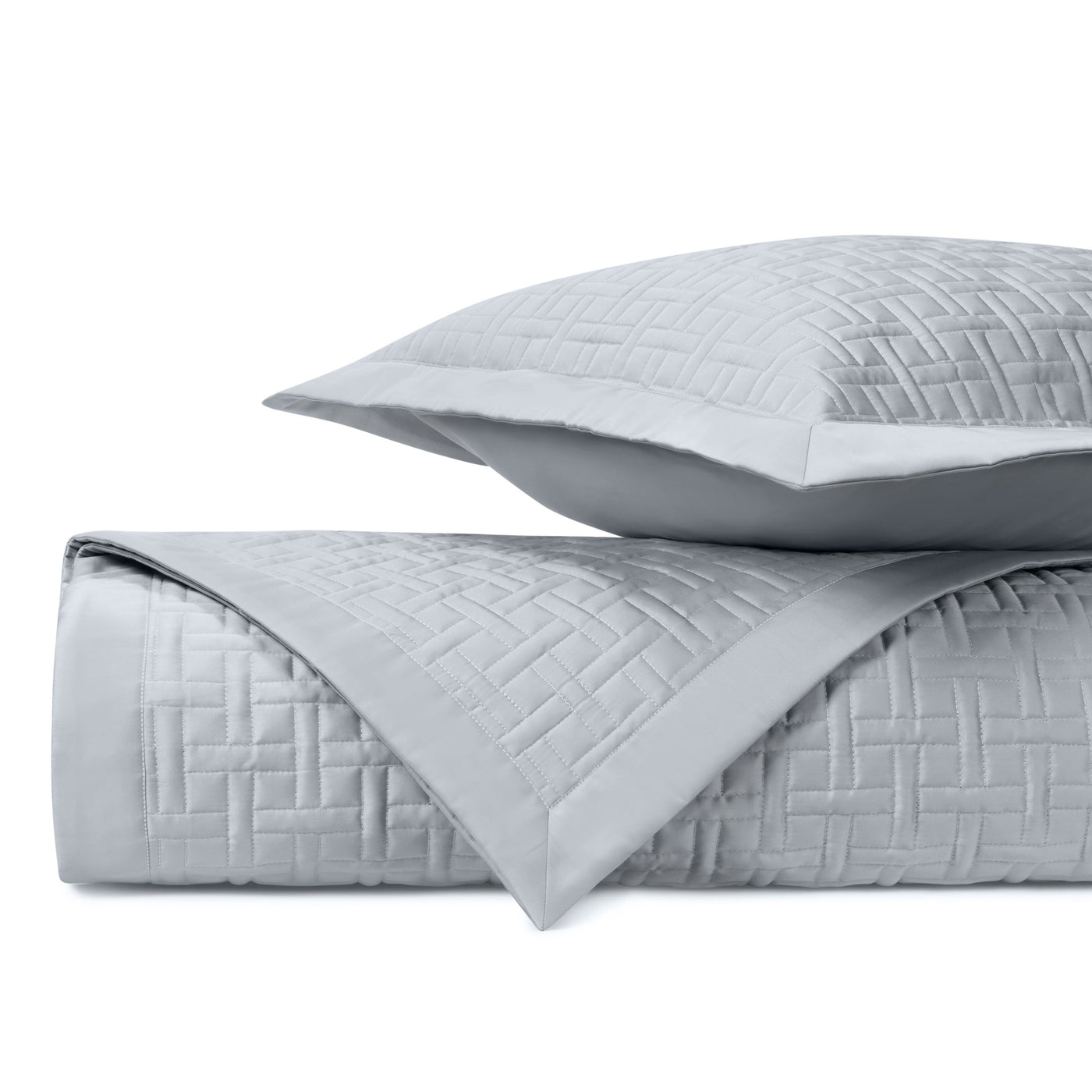 Close-up of Home Treasures Parquet quilted texture in silver, basket-weave stitching detail.