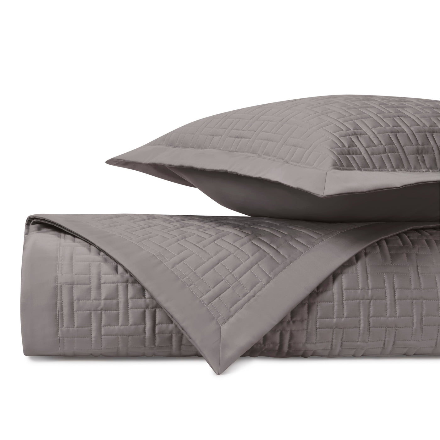 Close-up of Home Treasures Parquet quilted texture in slate gray basketweave pattern.
