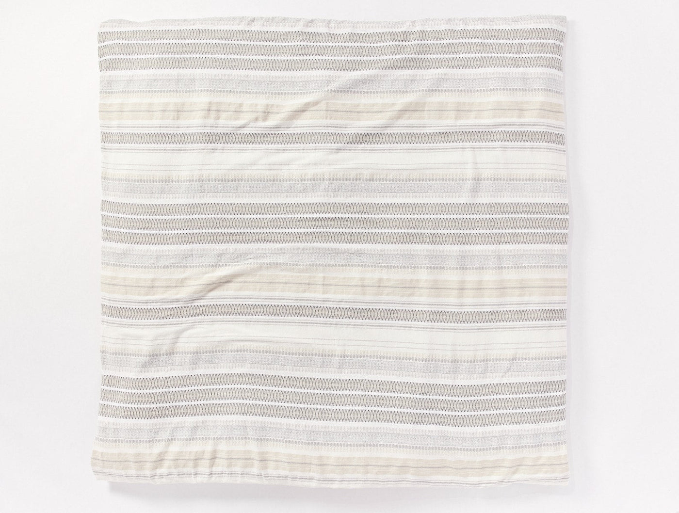 Flat lay showing grey and ivory horizontal stripe pattern across full duvet surface.