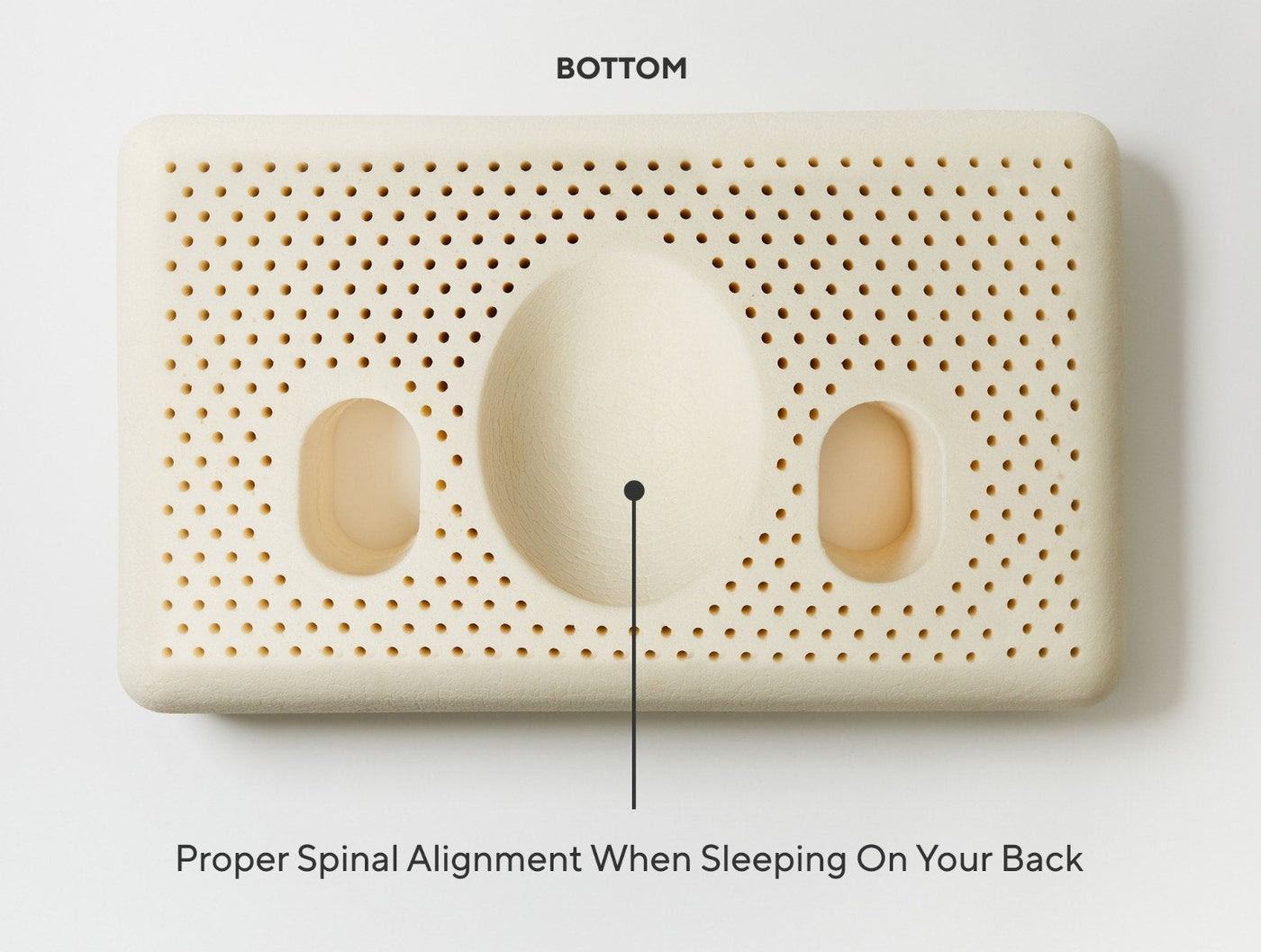 Coyuchi Turiya Latex pillow bottom view showing spinal alignment cutouts for back sleepers.