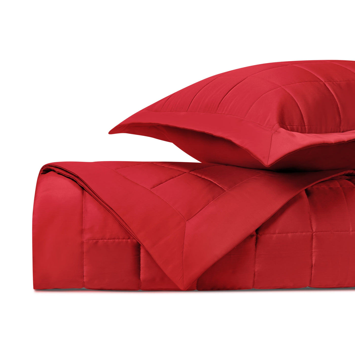 Crimson quilted texture detail showing grid stitching pattern on Plateau comforter and sham.
