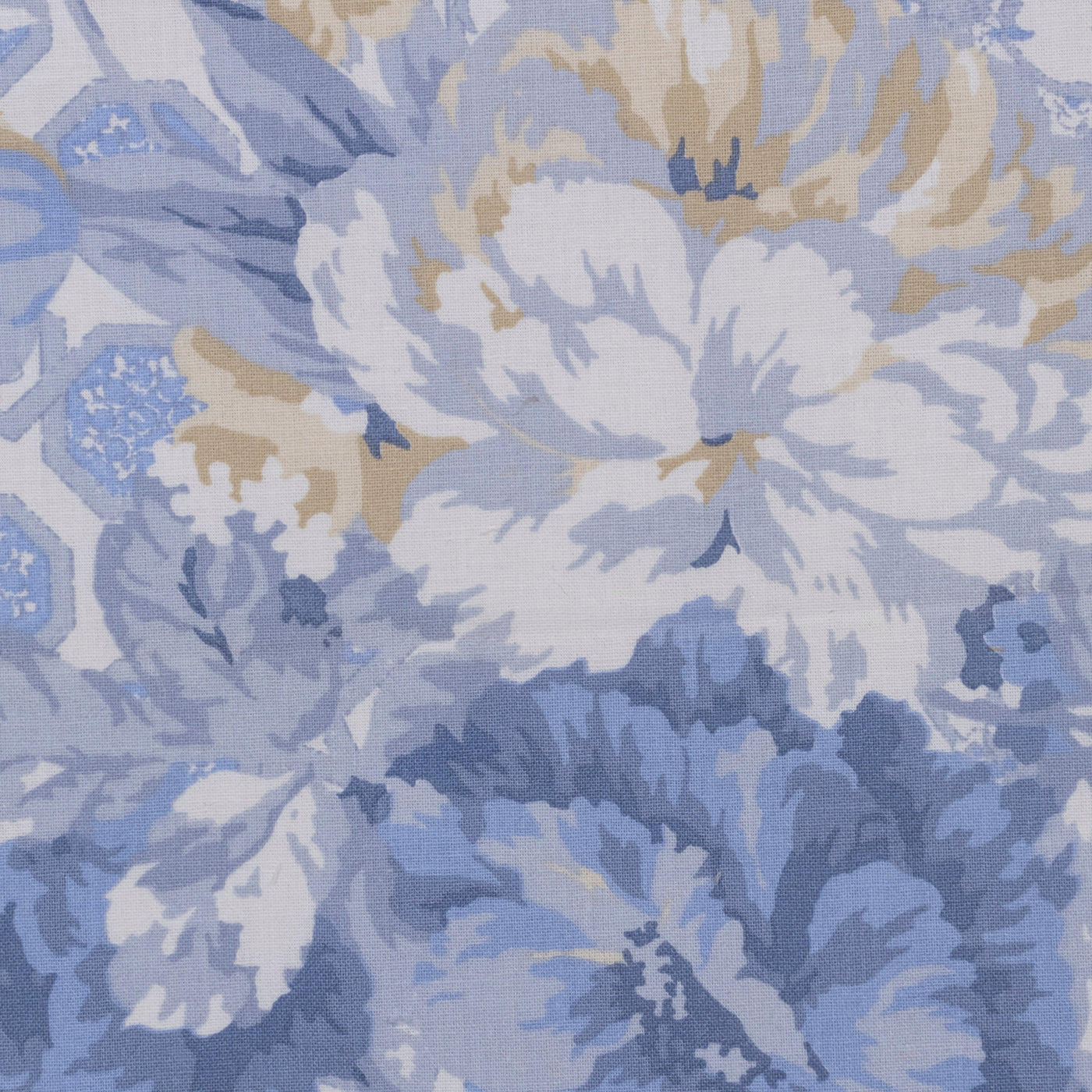 Close-up of Primavera sham fabric showing periwinkle and sand floral jacquard weave.
