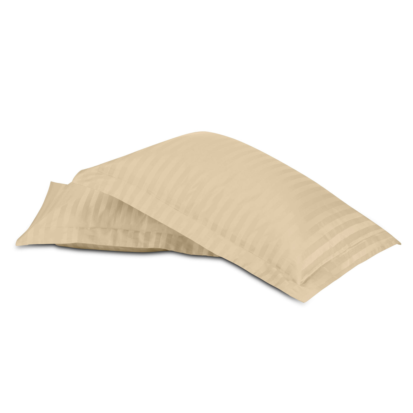 Regal champagne cotton pillowcases with tonal stripe weave, stacked pair.