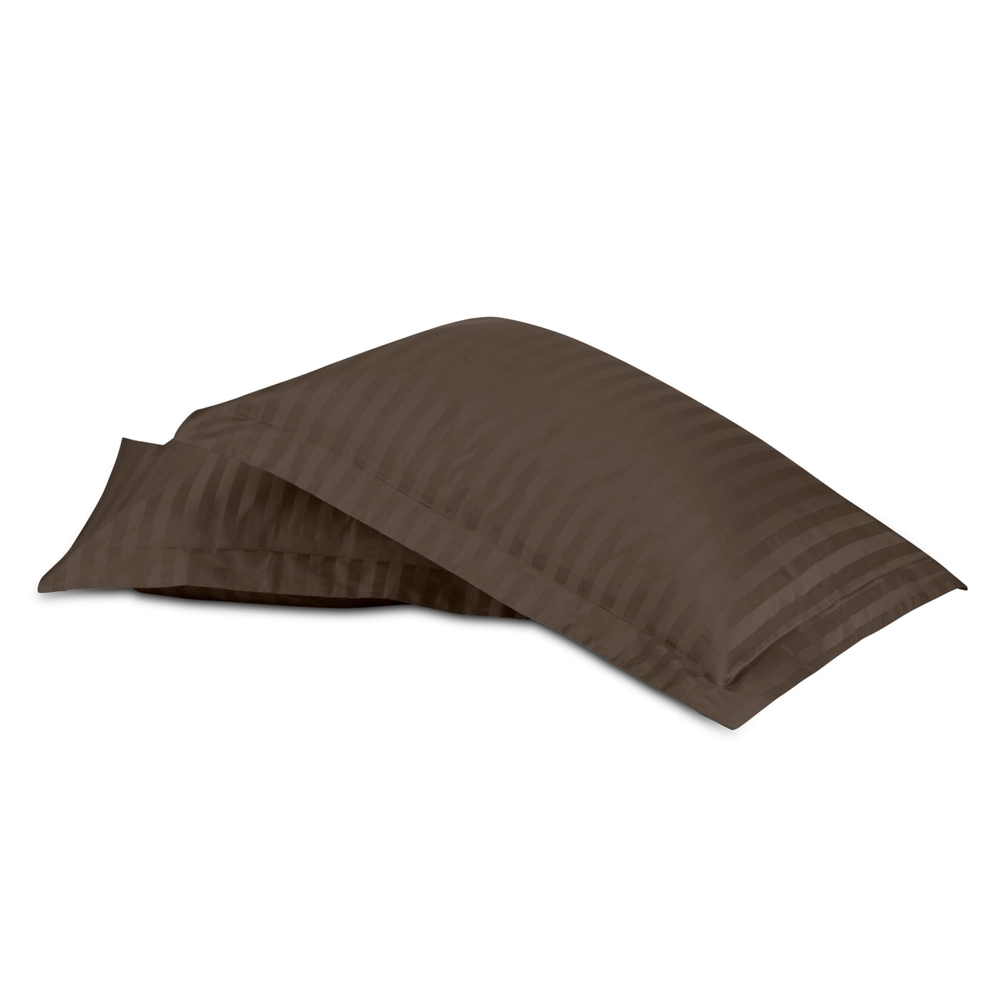 Close-up of Home Treasures Regal pillowcases in espresso with tonal satin stripes.