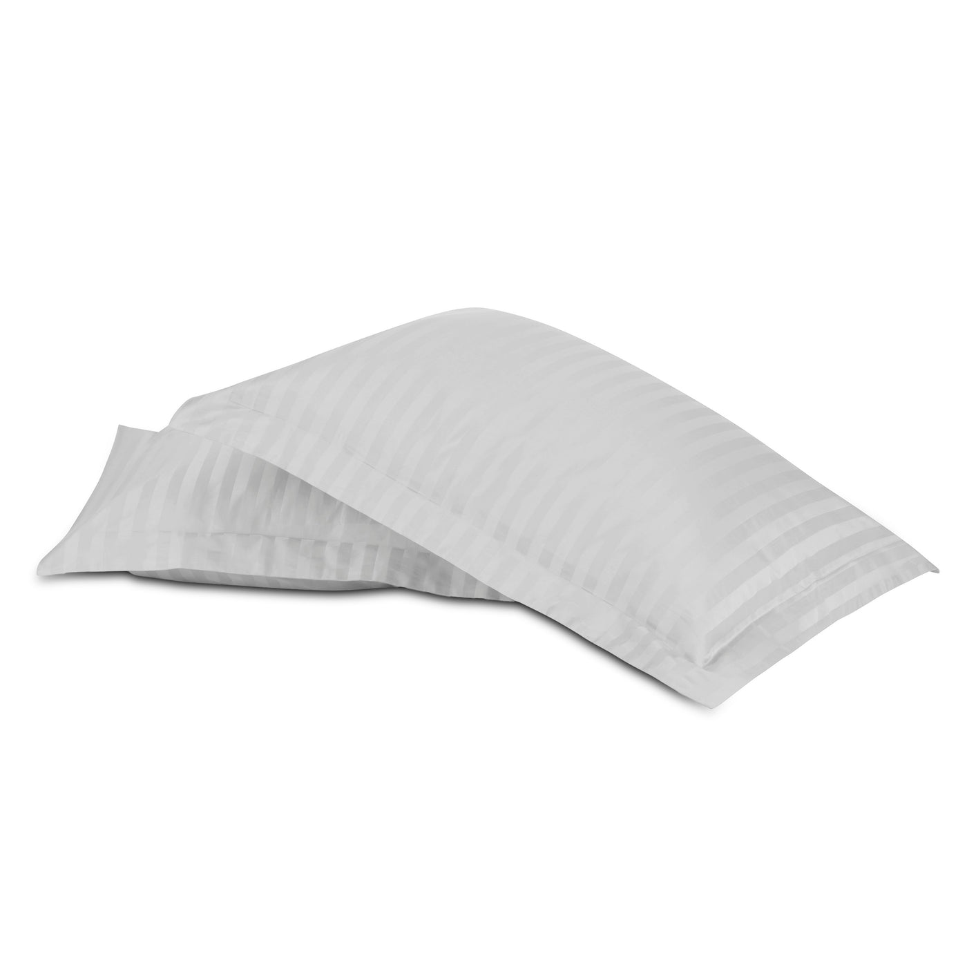 Close-up of Home Treasures Regal white cotton pillowcases with tonal woven stripe detail.