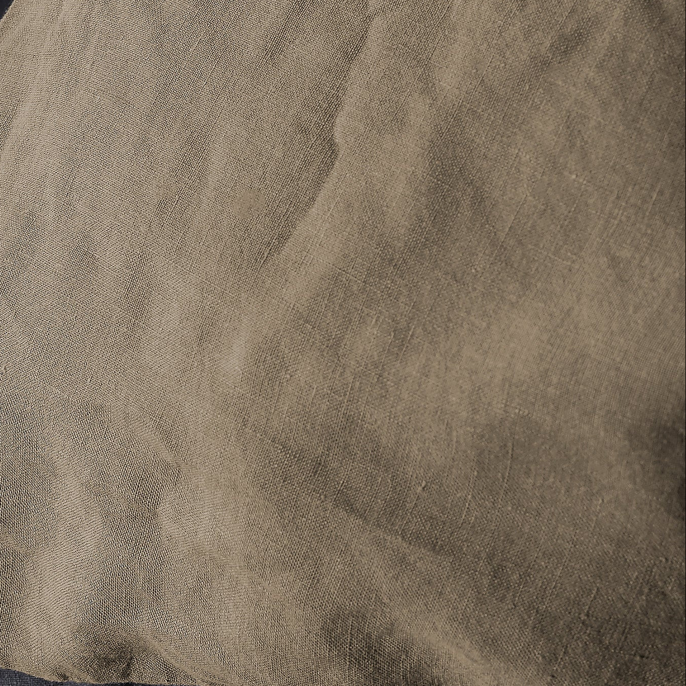 Close-up of Society Limonta Rem duvet cover in taupe linen weave texture.
