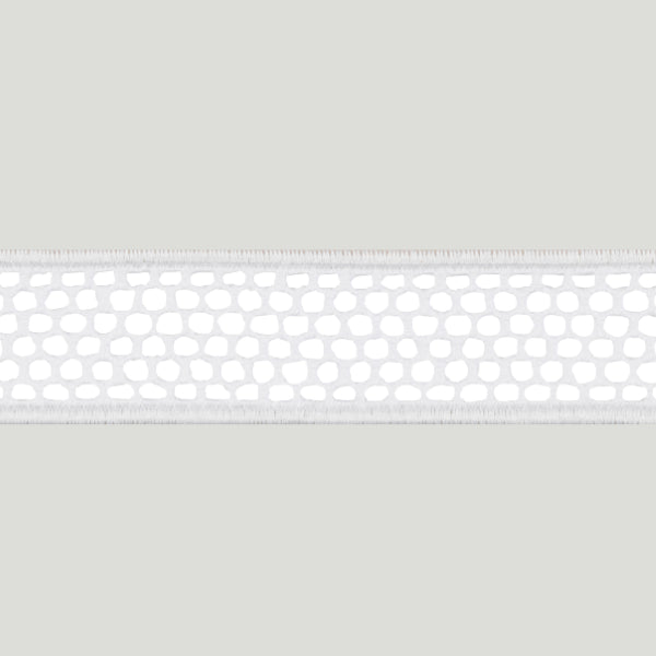 Close-up of white honeycomb lace trim detail on Home Treasures Ritz duvet cover.