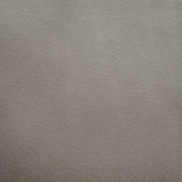 Close-up of taupe sateen fabric showing smooth weave texture and subtle sheen.
