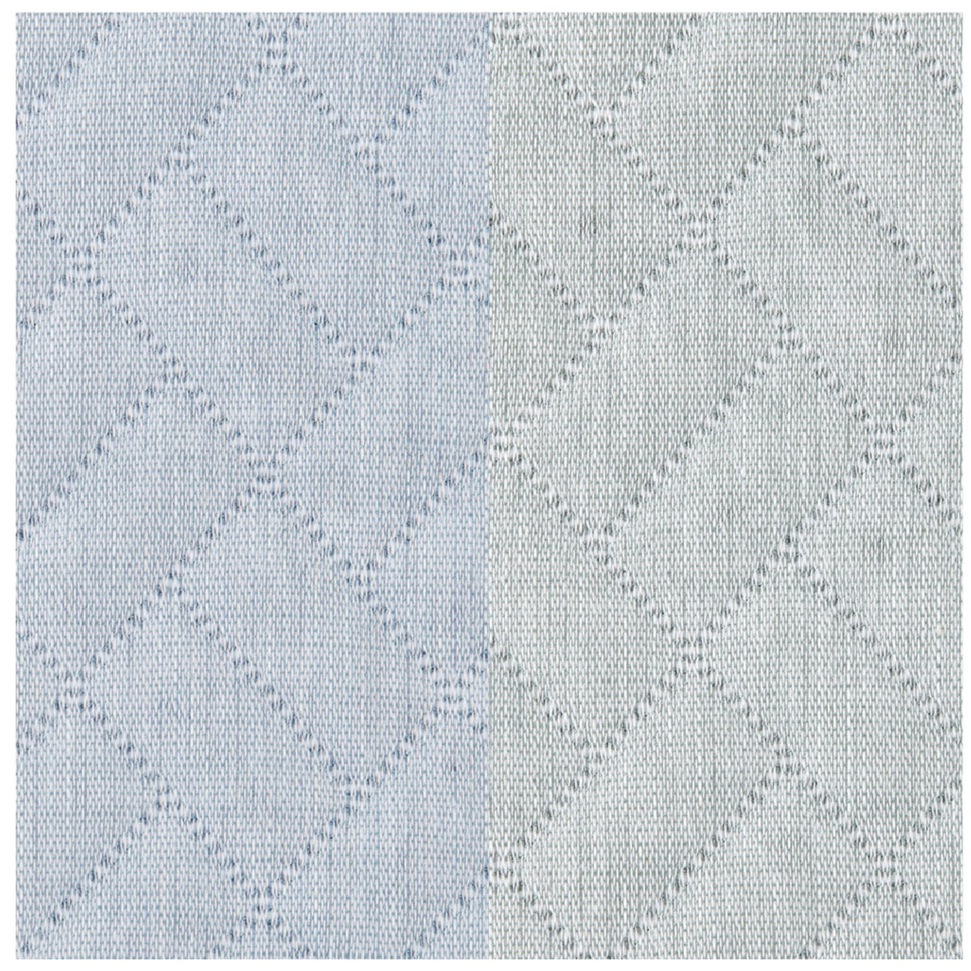 Close-up of powder blue cotton sham with tonal diamond dot woven pattern.
