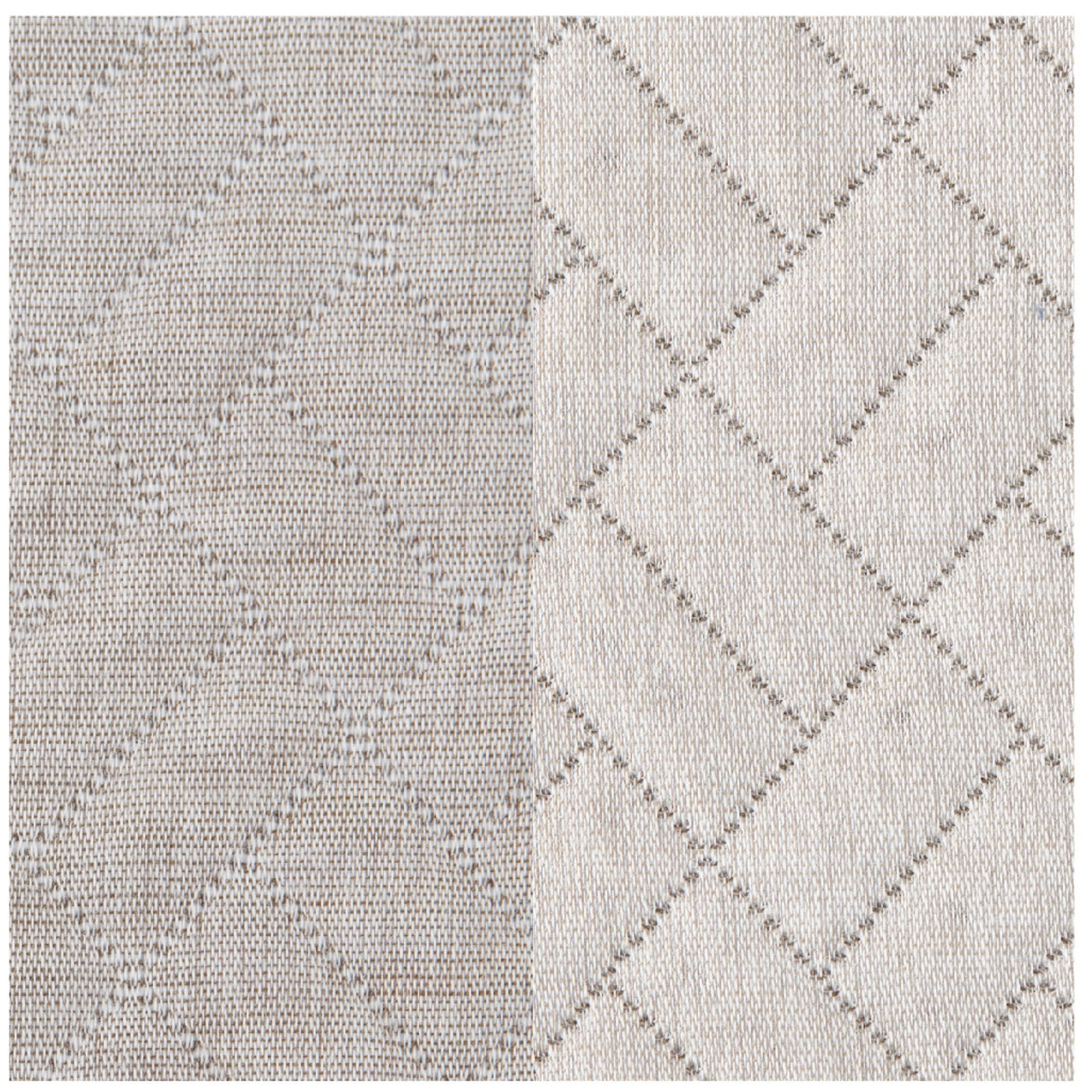 Close-up showing both sides of the Savannah sham's diamond jacquard weave in silver-grey.