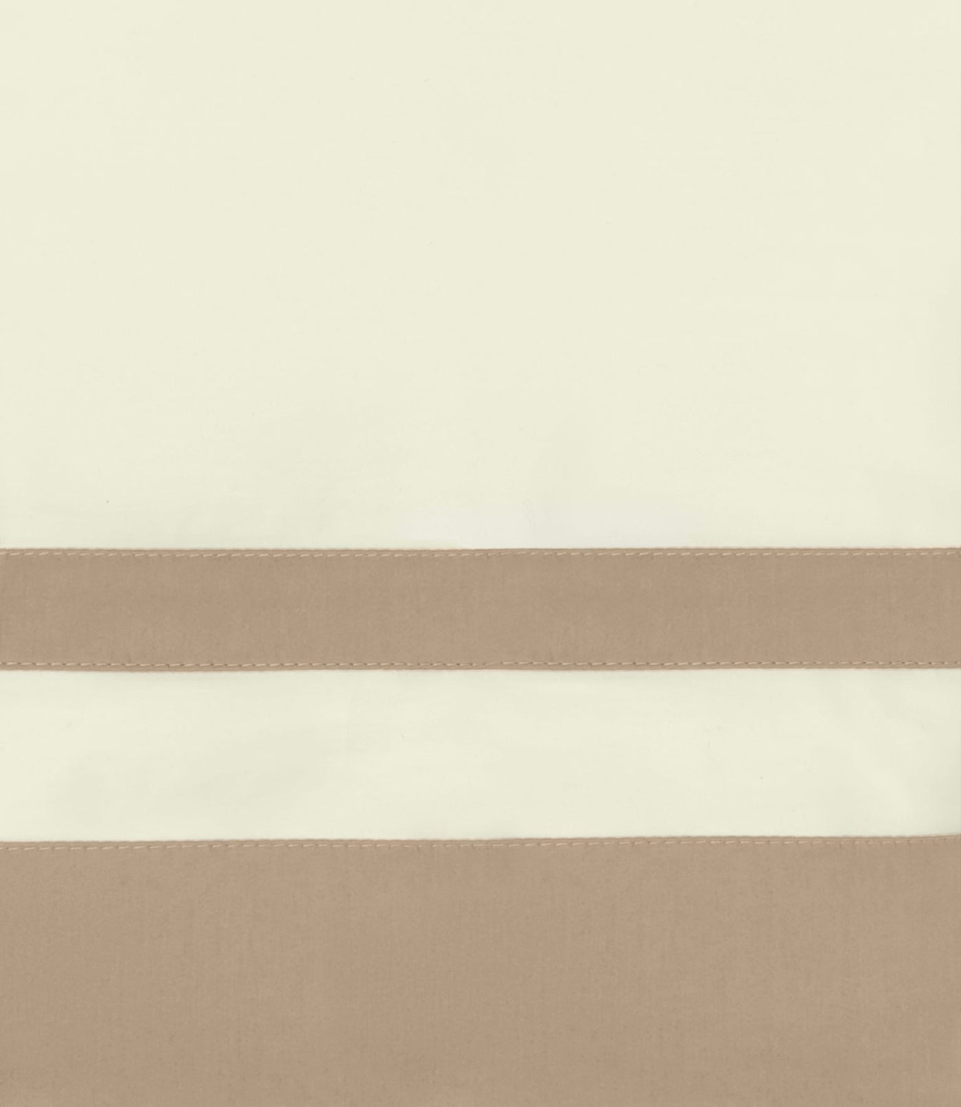 Close-up of ivory pillowcase with wide taupe border and contrast stitching detail.