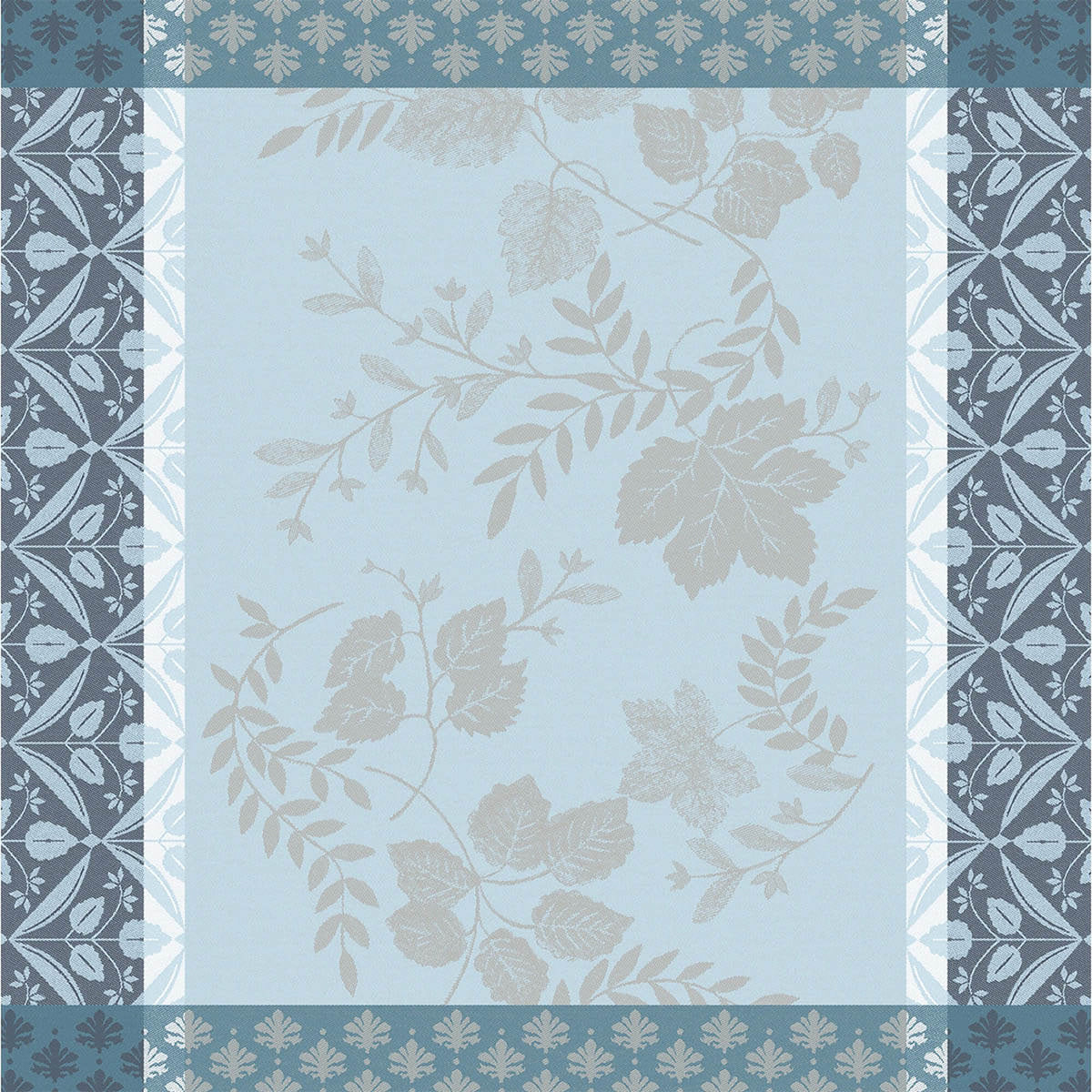 Le Jacquard Français Manor Lane dinner napkin in Blue, floral jacquard weave with ornate border.