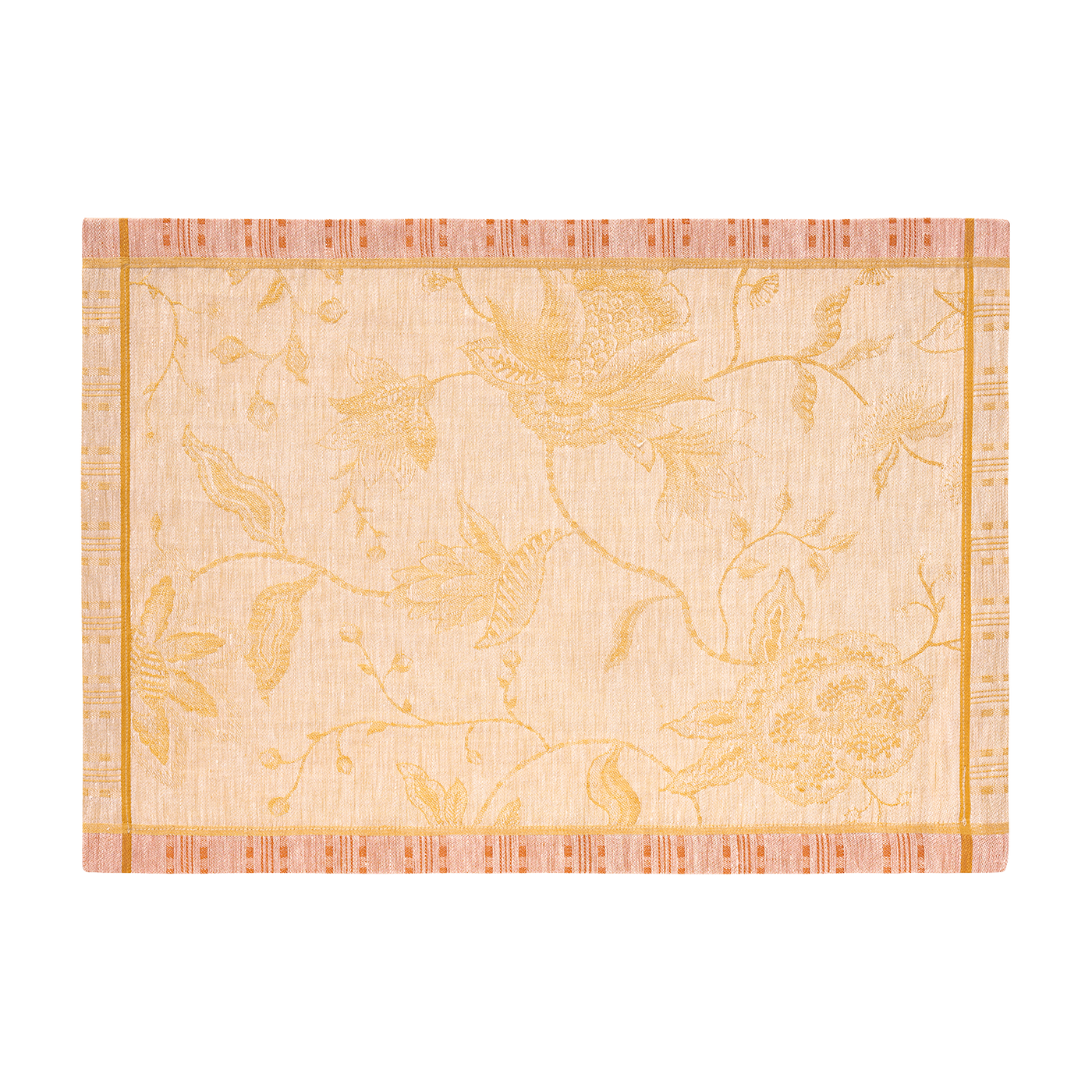 Le Jacquard Français Été Indien champagne floral jacquard placemat with saffron border.