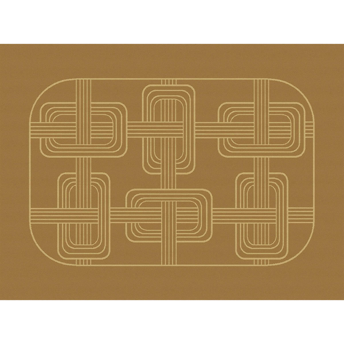 Le Jacquard Français Hôtel Particulier placemat in Brown with ivory geometric link pattern.