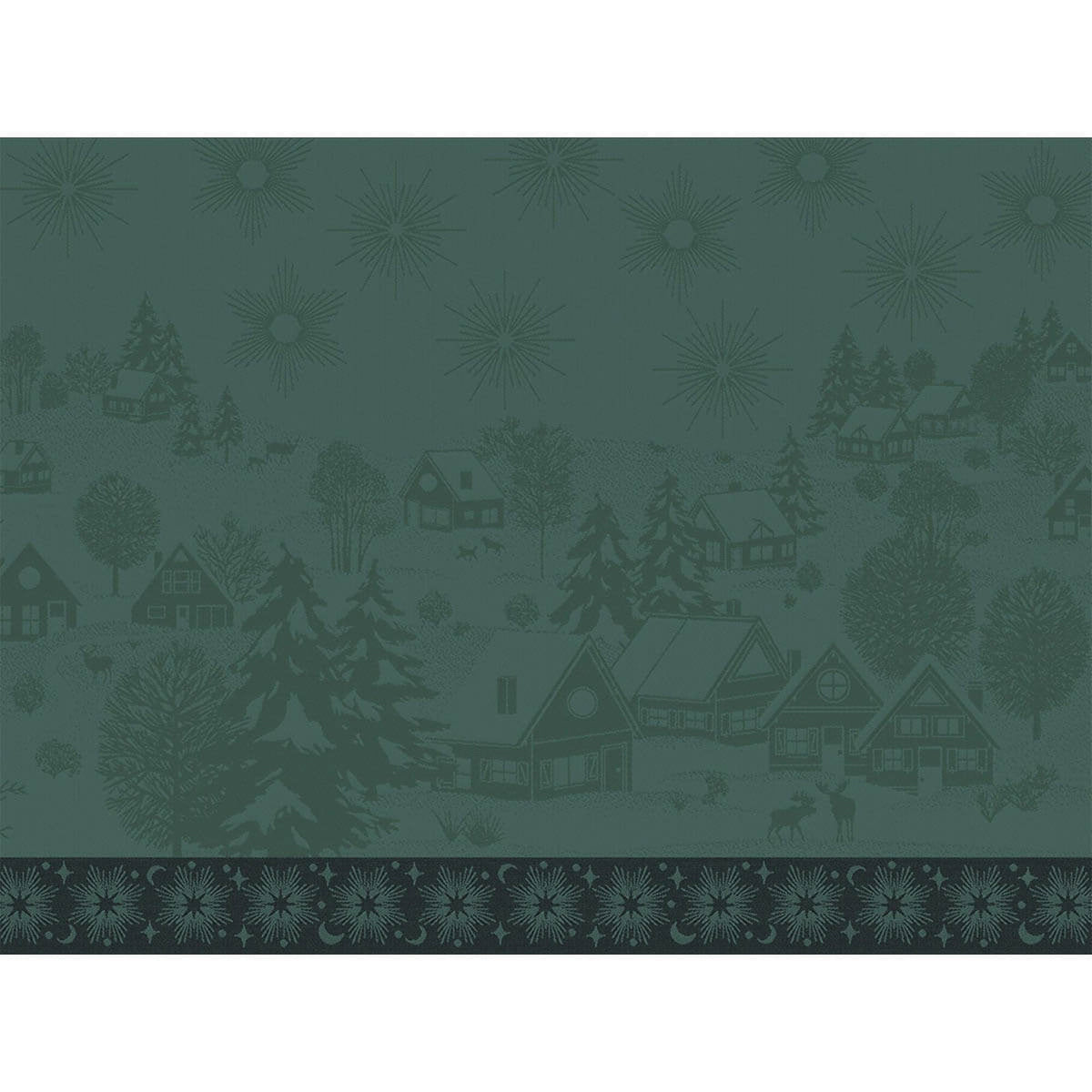 Le Jacquard Français Sous les Étoiles placemat in Green, woven winter village scene.