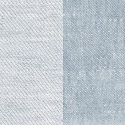 Close-up of Seychelles linen fabric showing matte and textured weave sides in pale powder blue.
