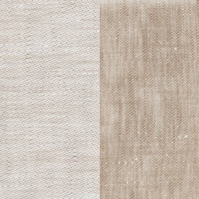 Close-up of two linen weave textures in ivory and natural side by side.