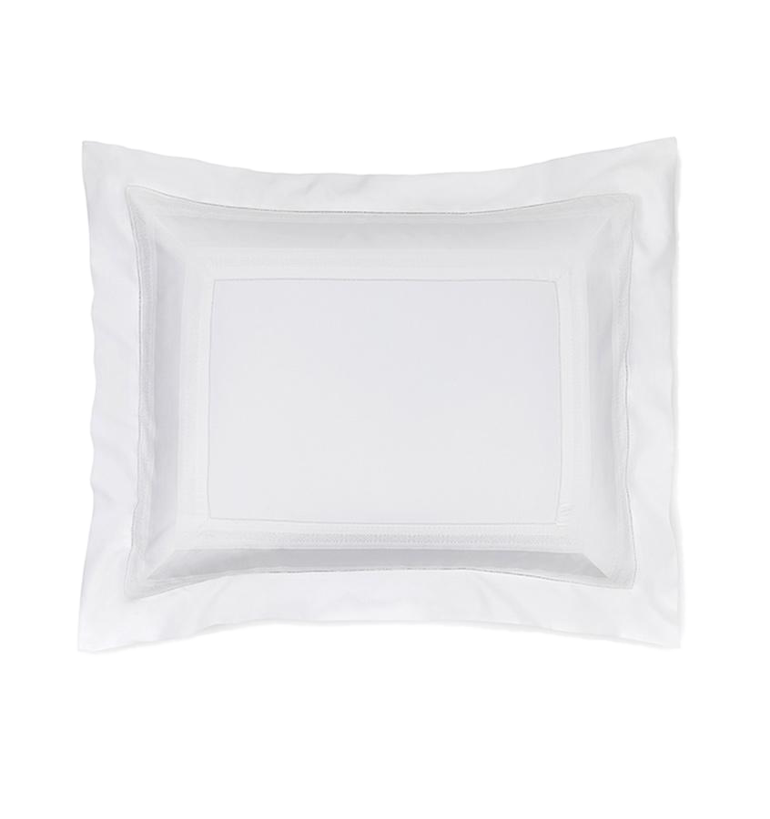 Sferra Capri white cotton sham with tailored border on white background.