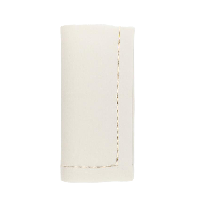Sferra Classico ivory linen towel with hemstitch border detail.