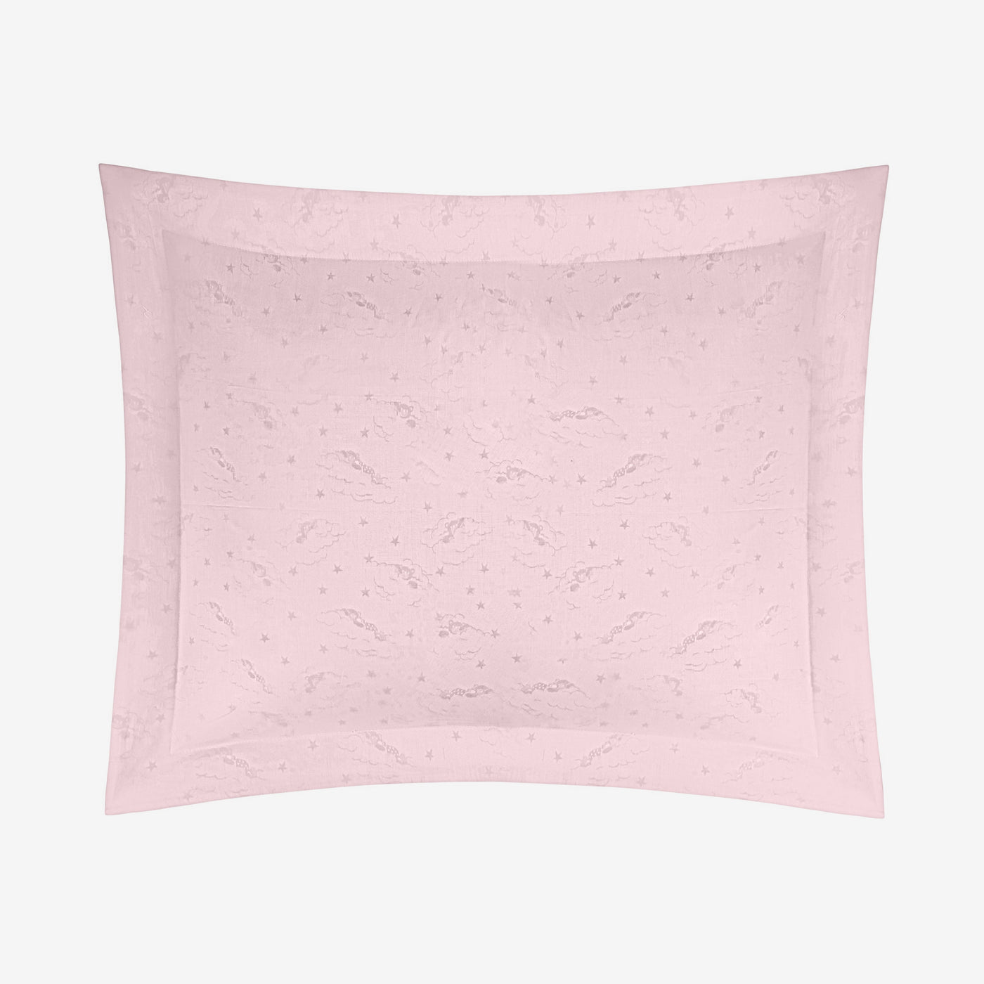 Home Treasures Sweet Dreams sham in blush pink with tonal floral jacquard pattern.