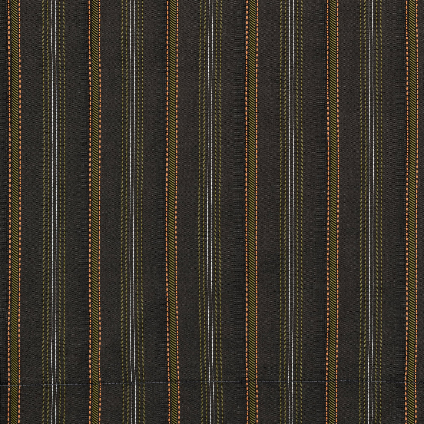 Close-up of Sydney fabric weave with charcoal ground and multicolor stripe stitching detail.