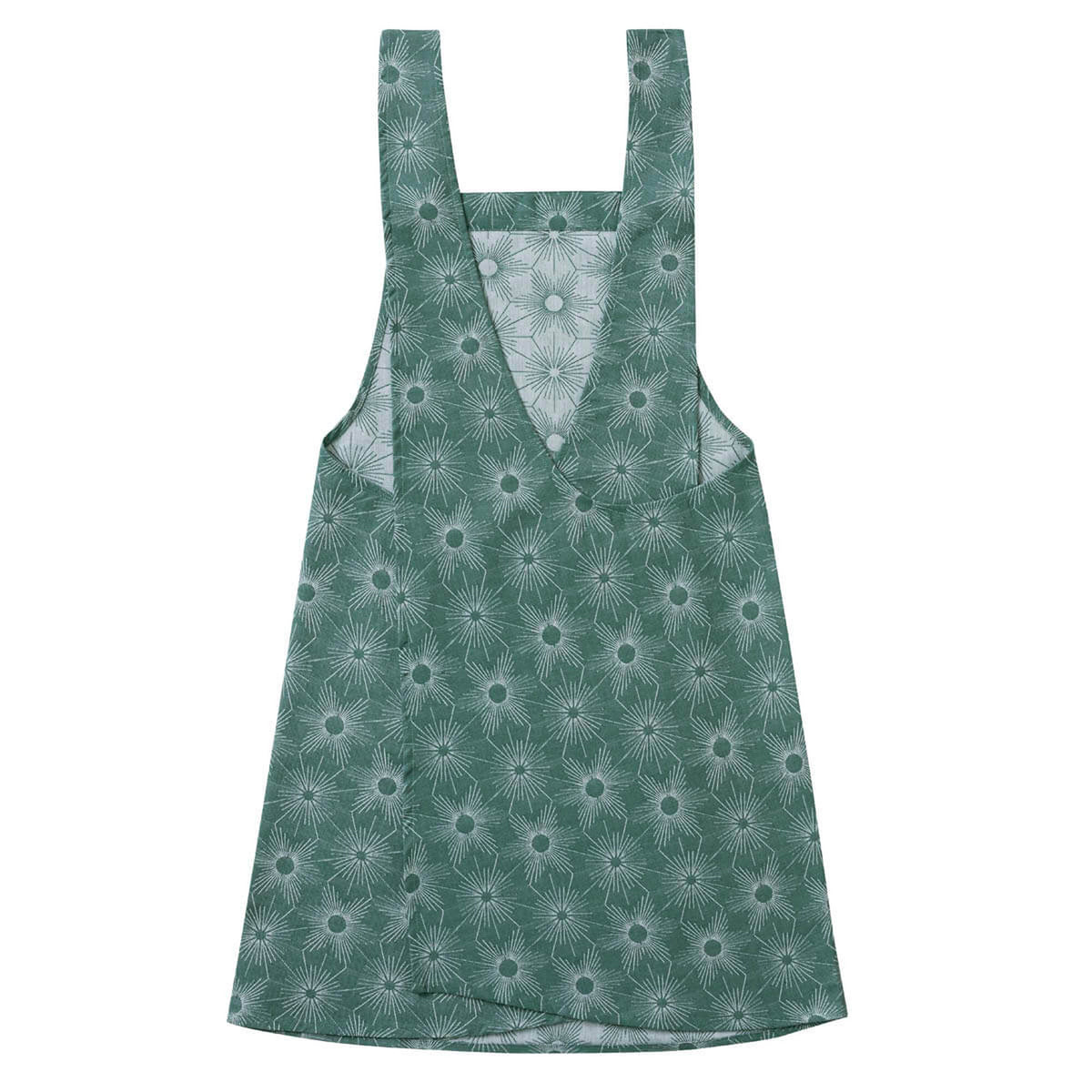 Le Jacquard Français Sous les Étoiles apron in Green, floral jacquard weave, front view on white.