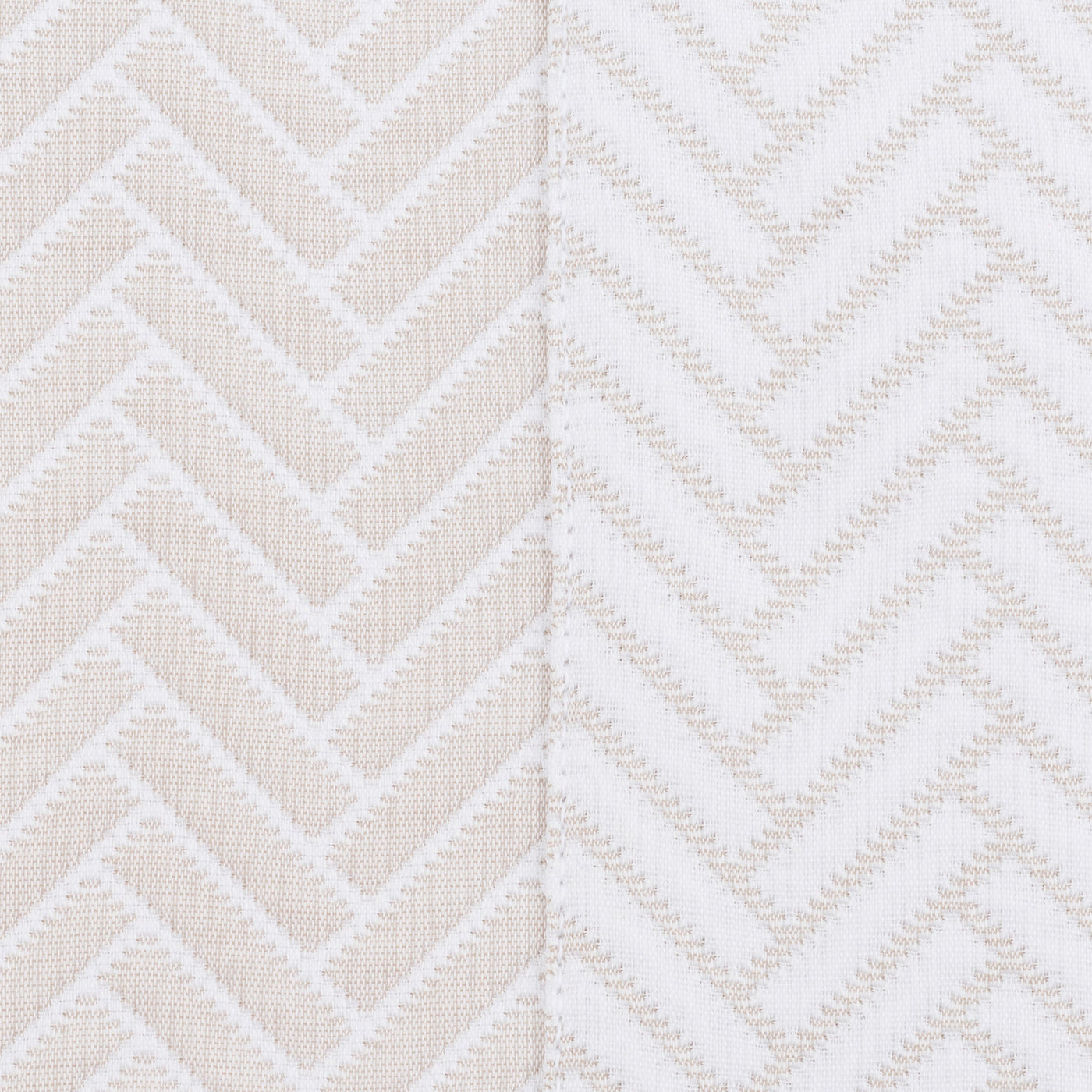 Side-by-side comparison of Thatcher chevron weave in linen and white colorways.