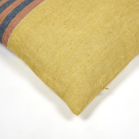 Yellow fabric with striped pattern on a white background