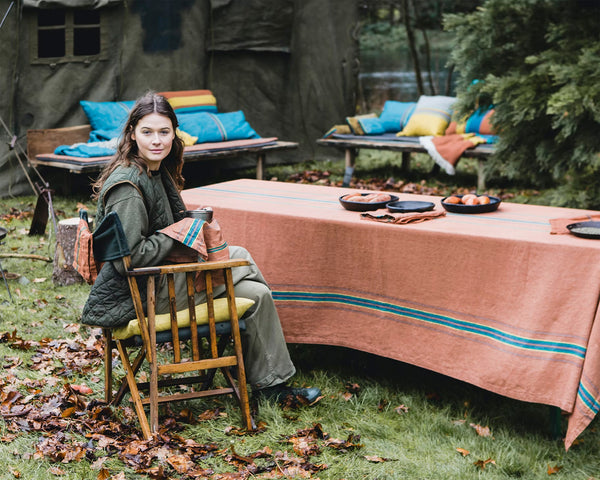 Photo of the Ontario Stripe | Tablecloth ensemble.