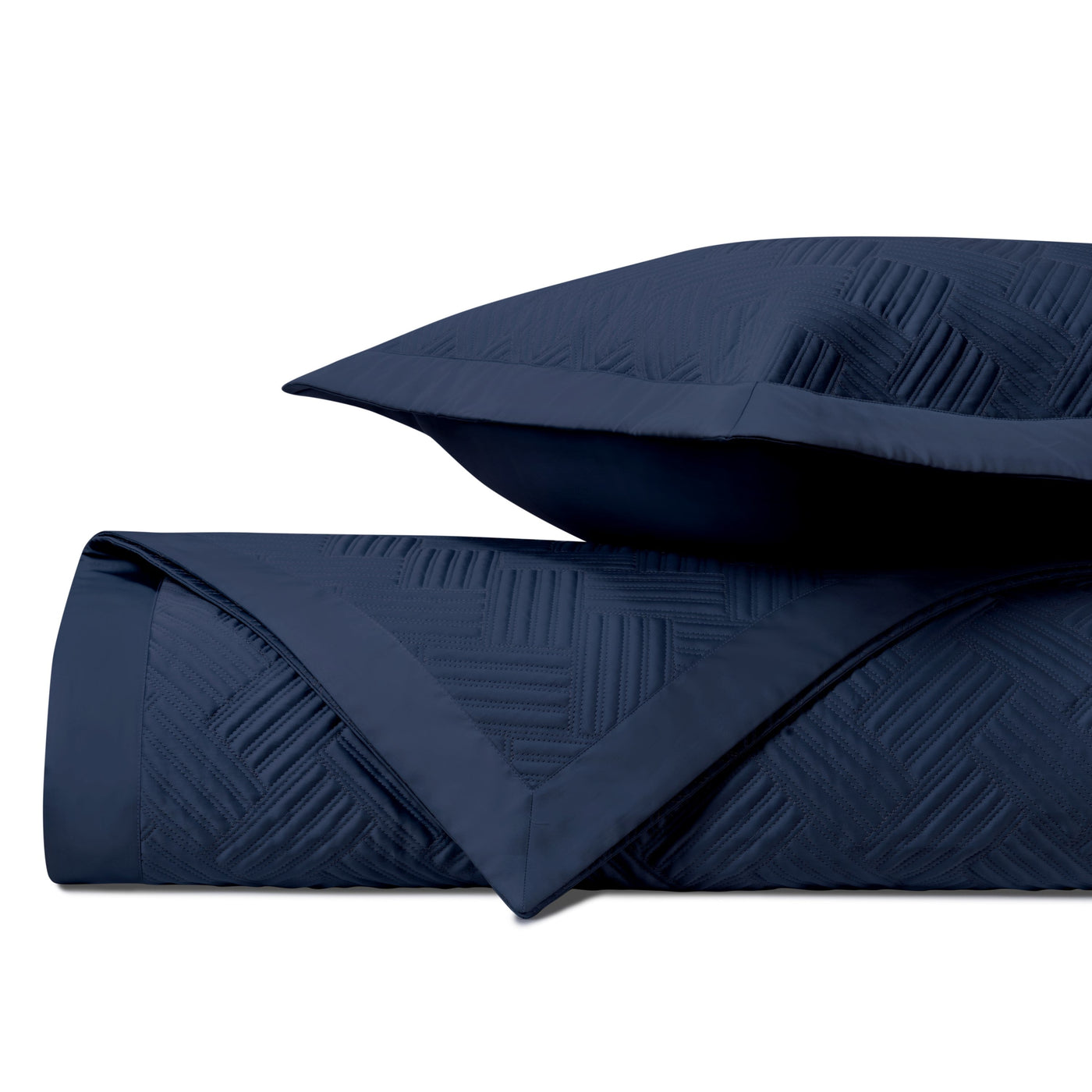 Close-up of Home Treasures Twilight navy quilted texture in a diagonal weave pattern.