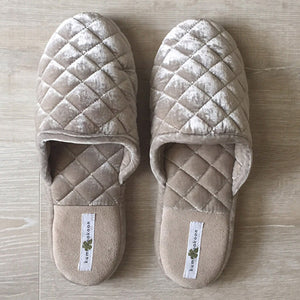 Photo of the Velvet Quilted Slippers ensemble.