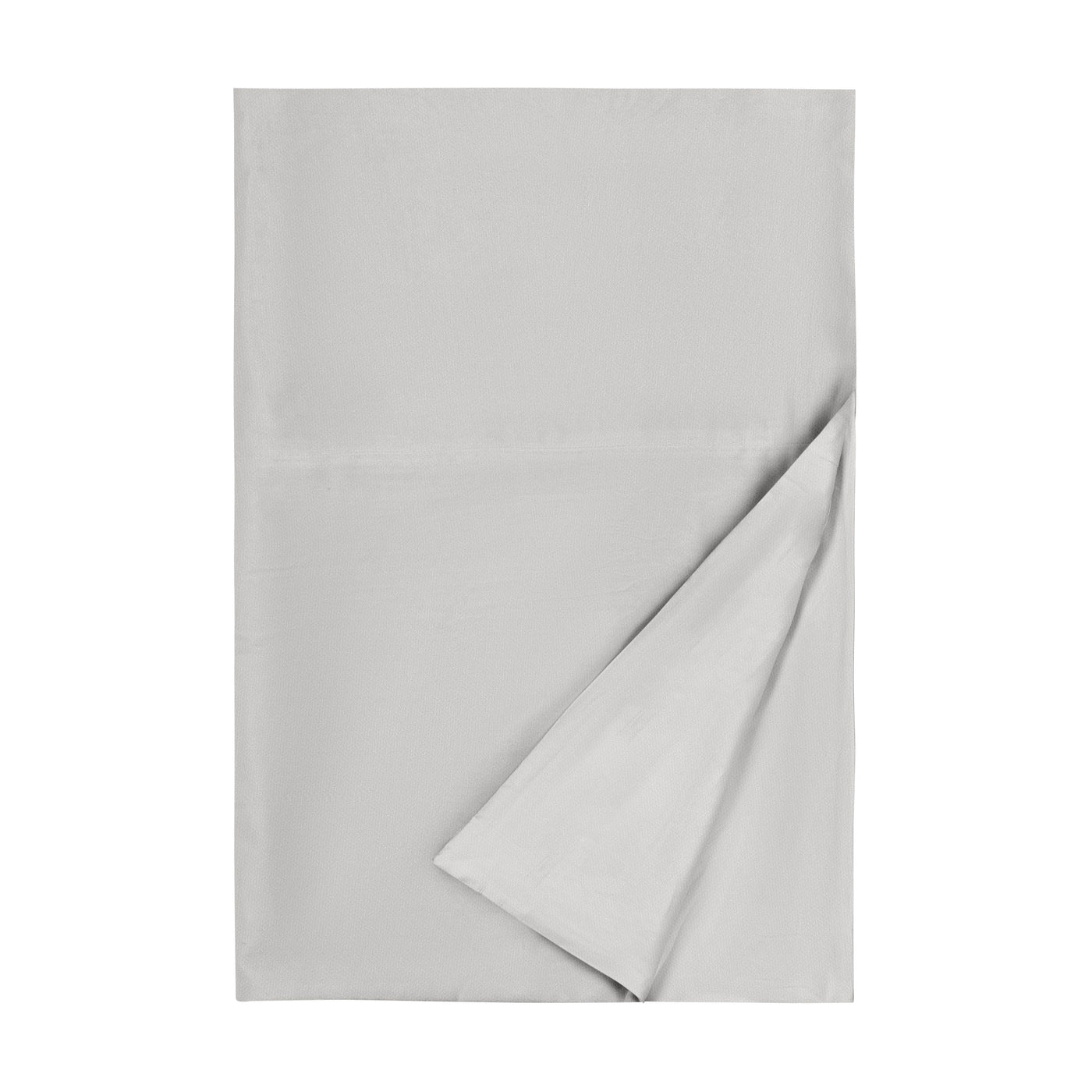 Home Treasures Velveteen pillow sham in pearl grey, folded flat with corner turned back.