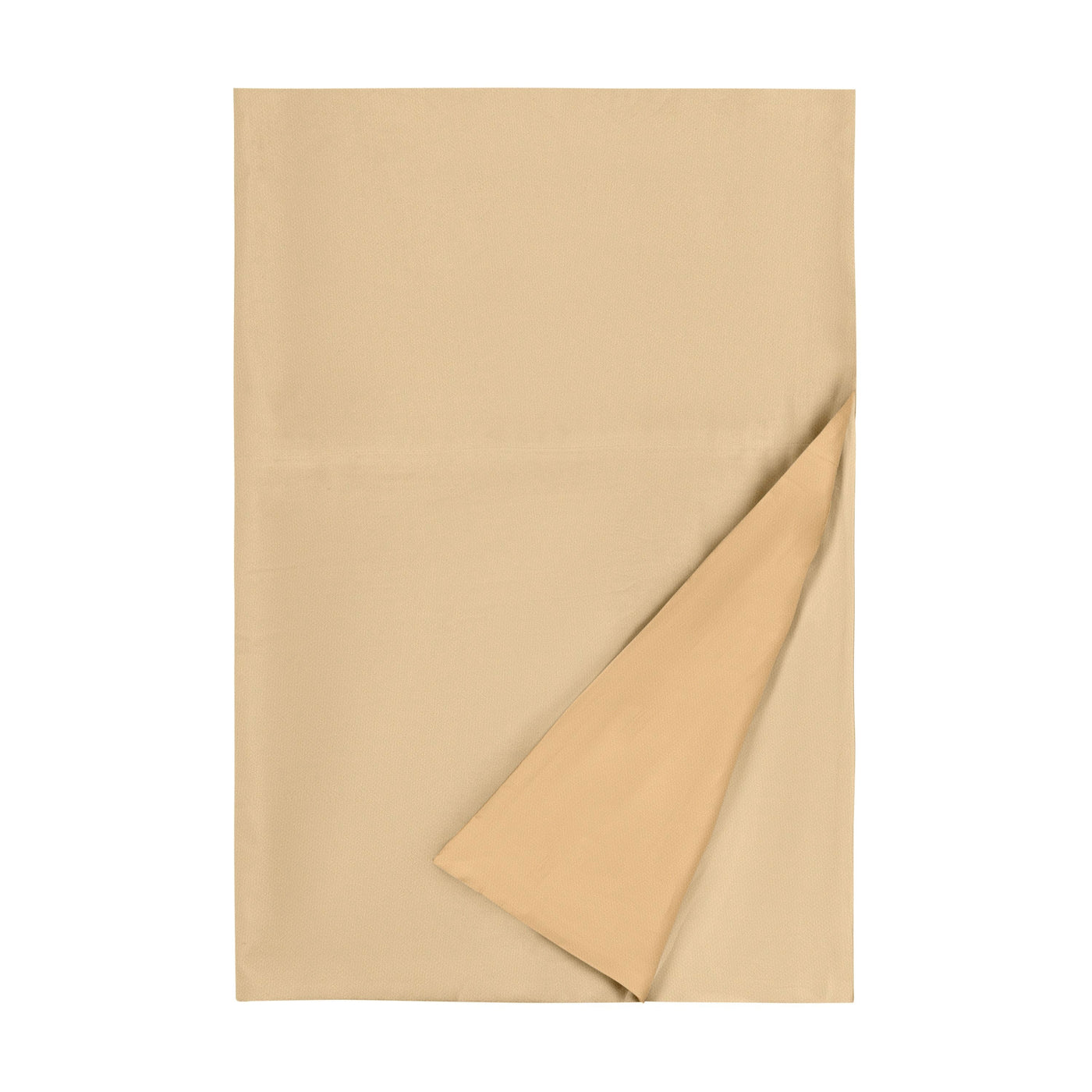 Home Treasures Velveteen pillow sham in champagne, corner folded to reveal reverse side.